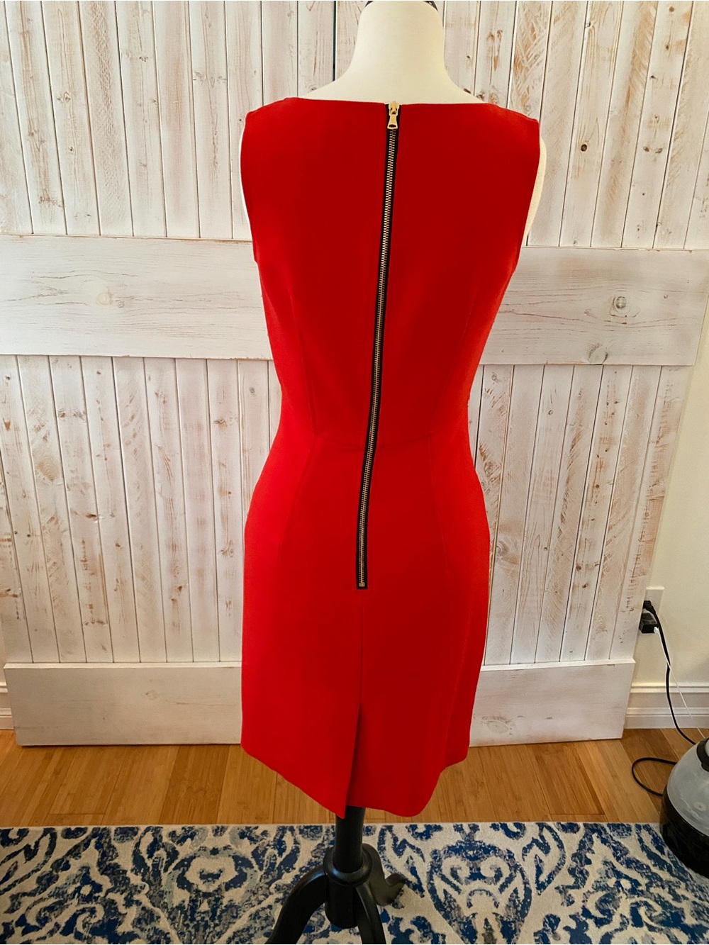 Milly Red Sleeveless Sheath Dress with Exposed Back Zip
